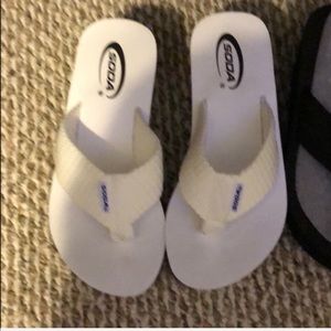 Women Sz 7 white platform soda wedge thong sandal